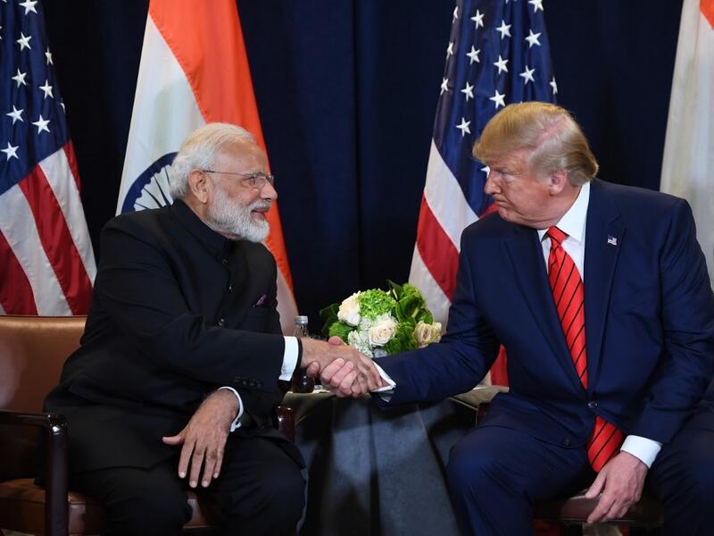 US President Donald Trump and Indian Prime Minister Narendra Modi hold a meeting at UN Headquarters in New York, September 24, 2019, on the sidelines of the United Nations General Assembly. (SAUL LOEB / AFP)