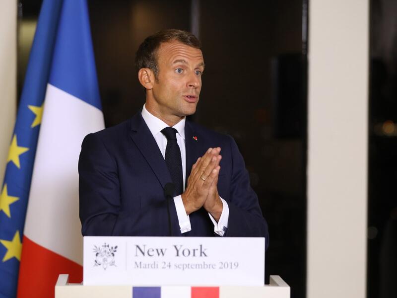 French President Emmanuel Macron speaks during a press conference after the 74th Session of the United Nations General Assembly at the French mission to the United Nations in New York, September 24, 2019. (Ludovic MARIN / AFP)