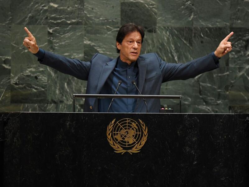 Pakistani Prime Minister Imran Khan speaks during the 74th Session of the General Assembly at UN Headquarters in New York. (AFP/ File Photo)