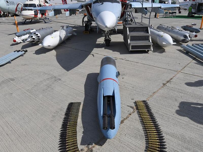 A Yakolev jet is pictured at the Dubai Airshow on November 18, 2019. KARIM SAHIB / AFP