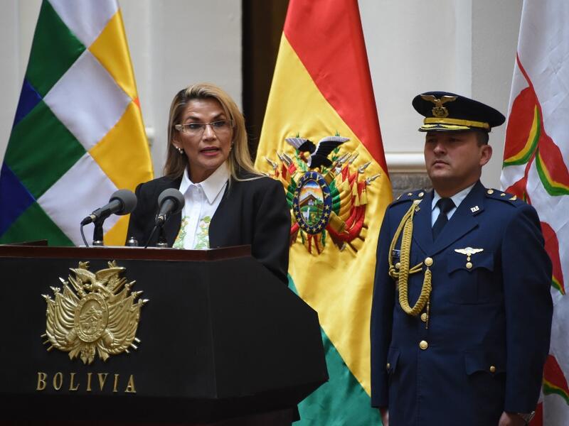 Bolivia's interim president Jeanine Anez skpeaks after signing off on new elections excluding ex-president Evo Morales, in a key step towards ending weeks of unrest as the caretaker government prepared to meet with protesters to end weeks of unrest, in La Paz on November 24, 2019. (AFP/ File Photo)