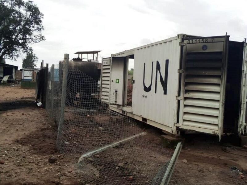 Burnt containers are seen at the United Nations (UN) civil base in Beni in the eastern part of the Democratic Republic of Congo on November 26, 2019. On November 25, 2019 angry demonstrators ransacked and looted the UN civil base in Beni. (AFP/ File Photo)