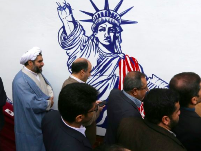 Iran unveils new anti-American murals on the walls of the former US embassy as Tehran prepares to celebrate the 40th anniversary  of the American hostage taking (AFP) 