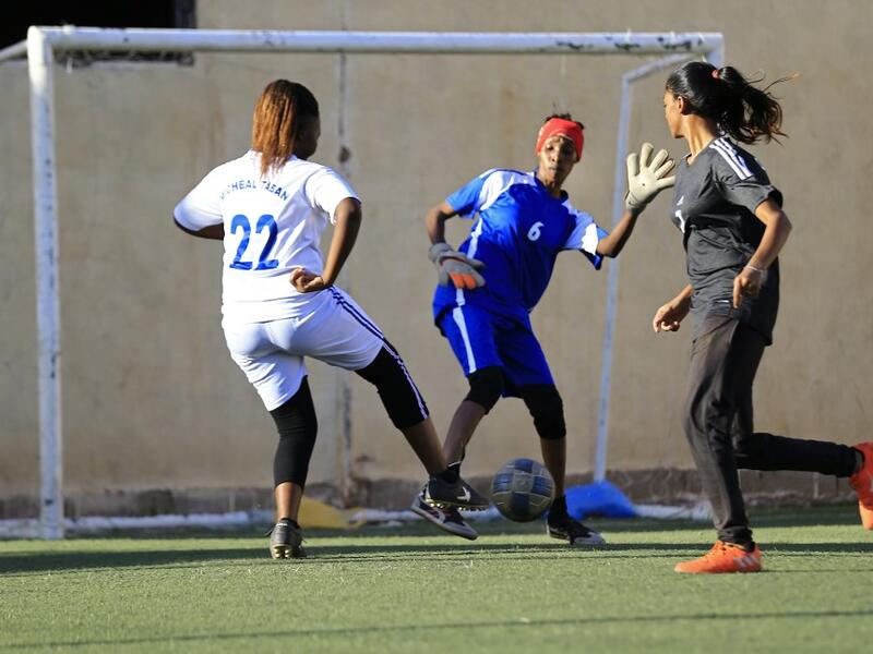 Sudanese women football players take part in a training session at a stadium in the Sudanese capital Khartoum on November 20, 2019. (AFP/ File Photo)