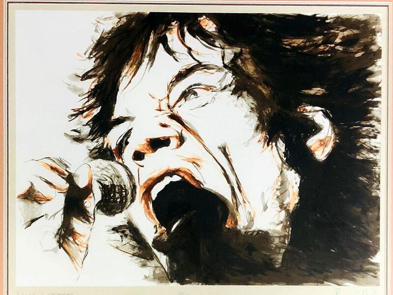 Mick Jagger belts out a tune in one of the pieces of artwork that is being sold. The group has been collected over a several years by a private collector but have now been put back on the market (dailymail)