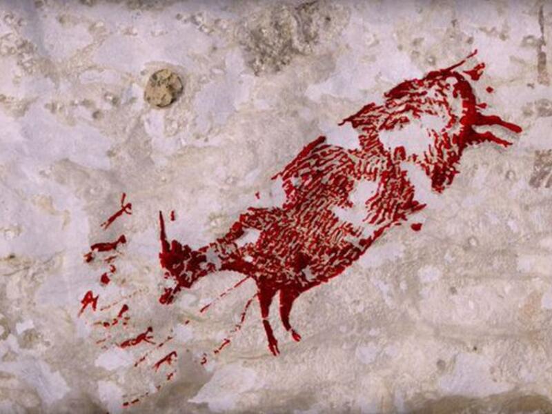Cave painting discovered on island of Sulawesi in Indonesia (Twitter)