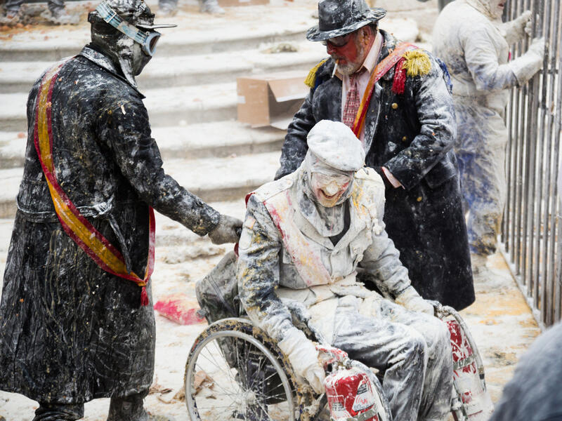 Traditional annual festival Els Enfarinats in Valencia. Ibi, Spain  (shutterstock)