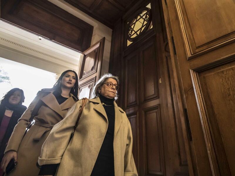 Magda Haroun (R), one of the leaders of the Egyptian Jewish community in the capital Cairo visits the newly renovated Eliyahu Hanavi synagogue in the northwestern Egyptian city of Alexandria on January 10, 2020, on the day of its inauguration. The synagogue, boasting green and violet stained glass windows and towering marble columns, was built in its current form in 1850 by an Italian architect on top of the original edifice dating back to 1354. Khaled DESOUKI / AFP