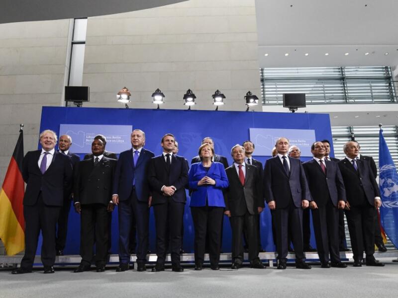 World leaders gather in Berlin on January 19, 2020 to make a fresh push for peace in Libya, in a desperate bid to stop the conflict-wracked nation from turning into a "second Syria". Chancellor Angela Merkel will be joined by the presidents of Russia, Turkey and France and other world leaders for talks held under the auspices of the United Nations.  Tobias SCHWARZ / AFP