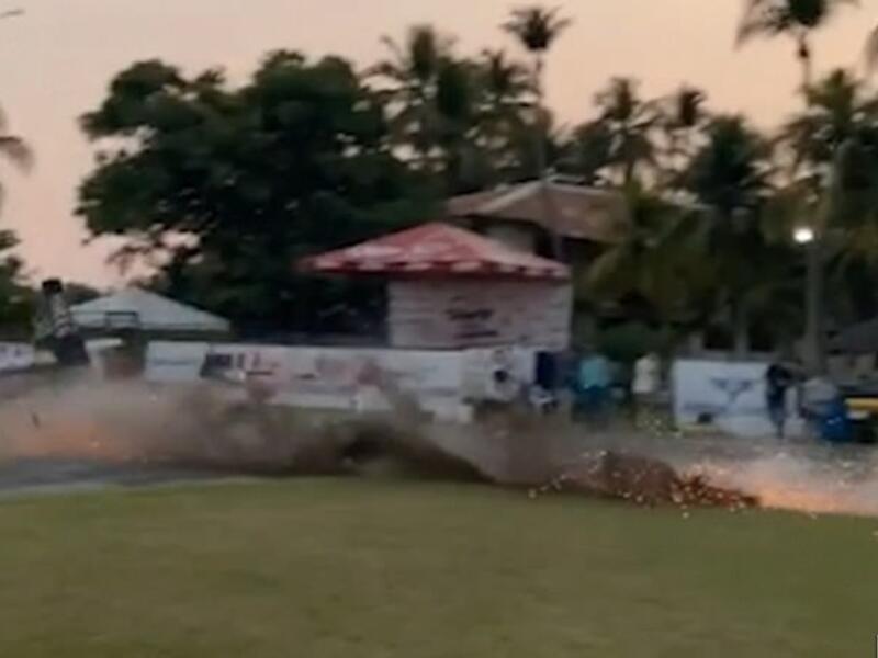 The plane races towards the person recording the footage before levelling out at the last minute, but then hits the grass and skids along the earth, before going out of shot. (Video Screenshot)