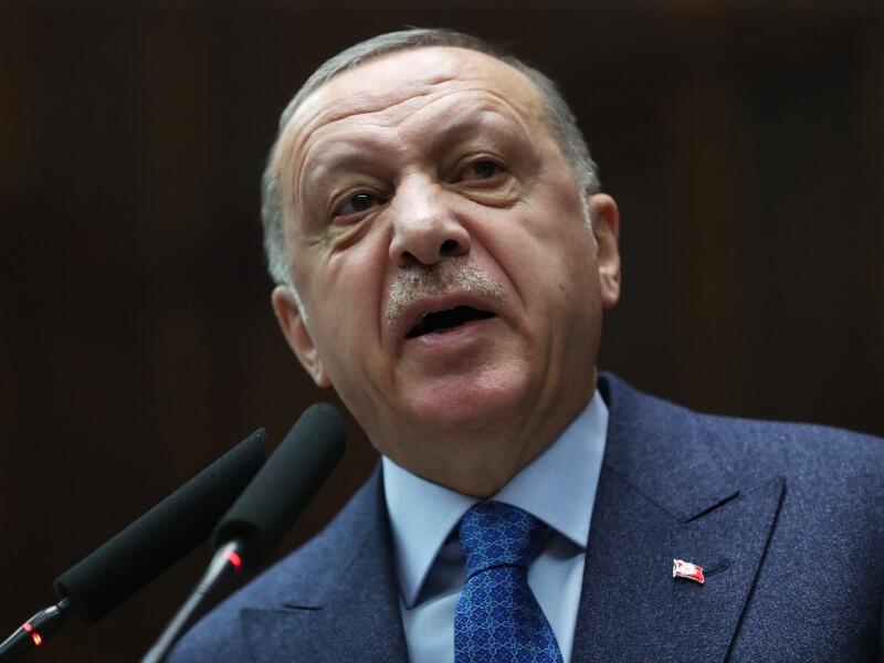 President of Turkey and leader of Justice and Development (AK) Party Recep Tayyip Erdogan speaks as he attends his party's group meeting at Grand National Assembly of Turkey in Ankara, Turkey on March 11, 2020. Adem ALTAN / AFP