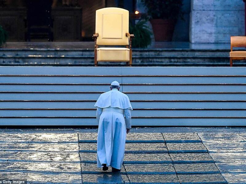 Pope Francis walked alone up the stairs to St Peter's Basilica to deliver the extraordinary 'Urbi et Orbi' blessing. (AFP/File)
