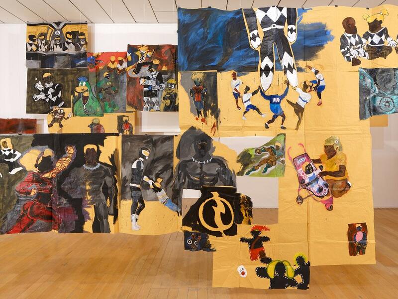 The installation on manila paper is by Maxwell Alexandre (ArabNews)