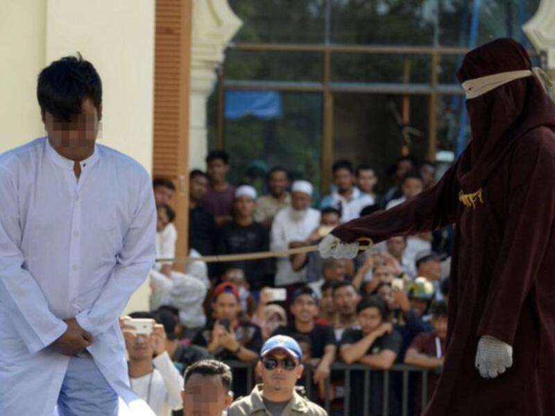 Publicly flogged in Indonesia (Twitter)