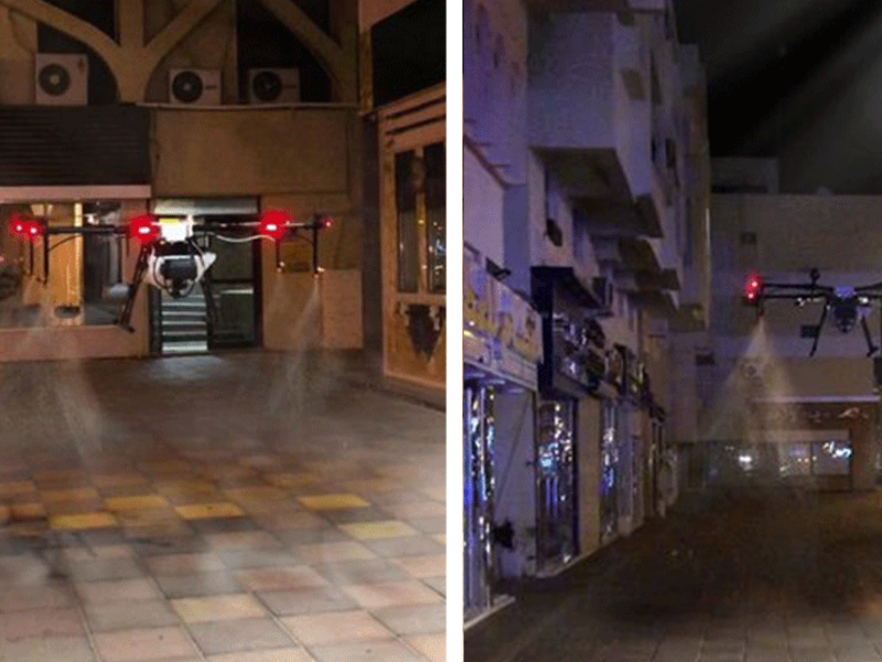 Drones for disinfecting the streets and for monitoring streets during lockdowns