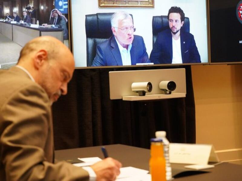 King Abdullah II chairs, via teleconference a meeting attended by HRH Crown Prince Al Hussein, to discuss measures to mitigate economic impact of COVID-19 (Twitter)