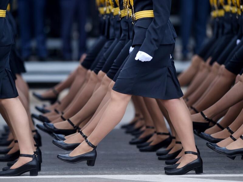 Belarus' servicewomen take part in a military parade to mark the 75th anniversary of the Soviet Union's victory over Nazi Germany in World War Two, in Minsk on May 9, 2020. Sergei GAPON / AFP