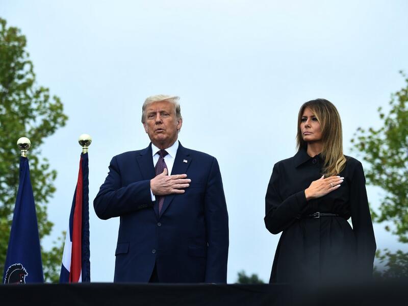 US President Donald Trump and First Lady Melania Trump attend a ceremony commemorating the 19th anniversary of the 9/11 attacks, in Shanksville, Pennsylvania, on September 11, 2020. Brendan Smialowski / AFP