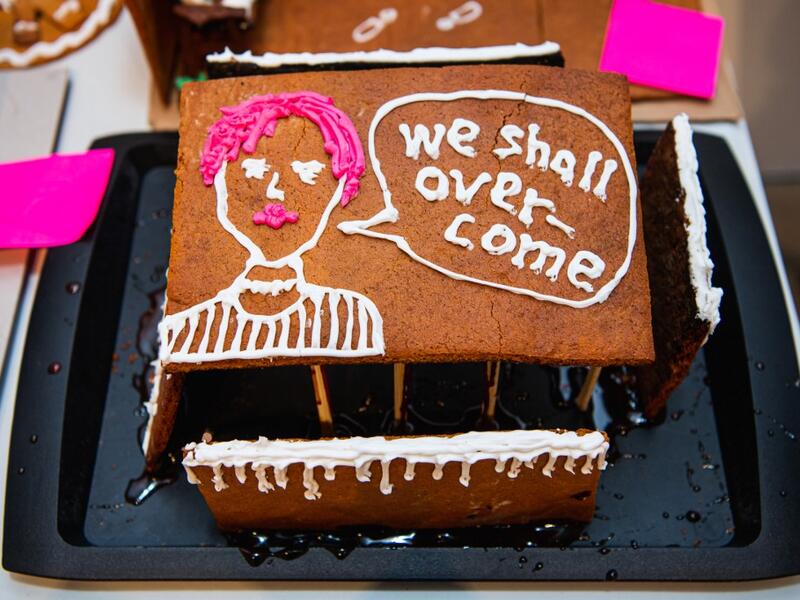 A gingerbread house model is pictured at the ArkDes, Sweden’s national centre for architecture and design, during this year's Gingerbread House 2020 competition with the theme 'Distance', on December 7, 2020 in Stockholm, Sweden. Jonathan NACKSTRAND / AFP
