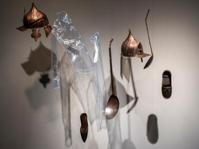 Katinka Bock, Possible Confusions, 2020. Coppersmiths: Selami Zan, Nejat Kilic. Tailors: Tulug Unluturk, Celalettin Benli. Fabric, PVC, copper, poem. Dimensions variable. (Courtesy of Pera Museum)