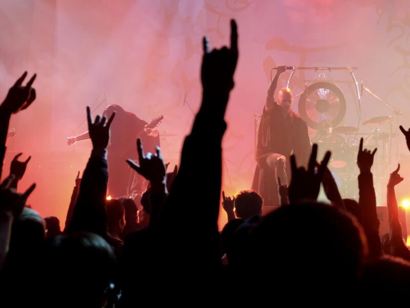 This picture taken on January 2, 2021 shows Joe Henley (R), a leading vocalist of Taiwanese death metal band 'Dharma' performing during a concert in Taichung. Sam Yeh / AFP