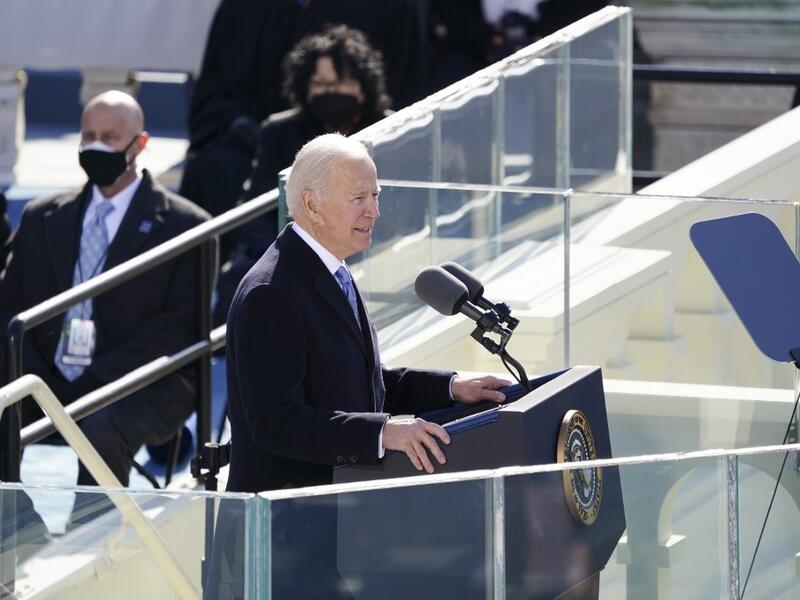  U.S. President Joe Biden delivers his inaugural address during the inauguration on the West Front of the U.S. Capitol on January 20, 2021 in Washington, DC. During today's inauguration ceremony Joe Biden becomes the 46th president of the United States. Kevin Dietsch-Pool/Getty Images/AFP