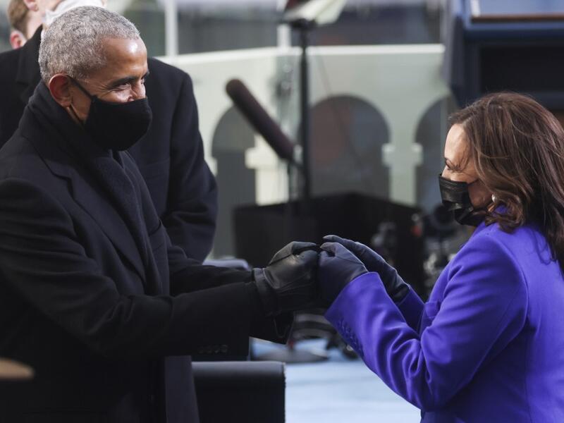 U.S. Vice President-elect Kamala Harris greets former U.S. President Barack Obama ahead of the inauguration of Joe Biden as the 46th President of the United States on the West Front of the U.S. Capitol on January 20, 2021 in Washington, DC. During today's inauguration ceremony Joe Biden becomes the 46th president of the United States. Jonathan Ernst - Pool/Getty Images/AFP