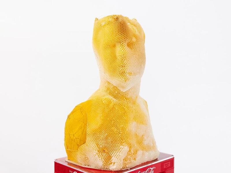 Brutus / 2020 “made by bees” series Materials: natural beeswax, wood, plastic (Instagram)