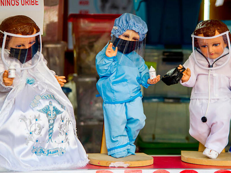 View of dolls displayed for sale at the ¨Nino Uribe¨ traditional Mexican store. AFP