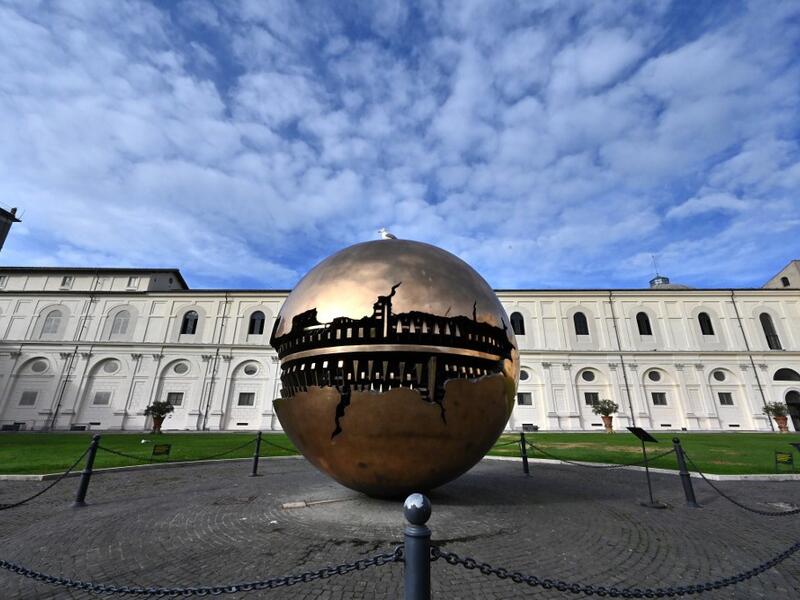 A view shows the Sphere within a sphere by italian artist Arnaldo Pomodoro in the Vatican Museum on its reopening day to the public on February 1, 2021 in Vatican City, as the city-state eases its closure aimed at curbing the spread of the COVID-19 infection, caused by the new coronavirus. Andreas SOLARO / AFP