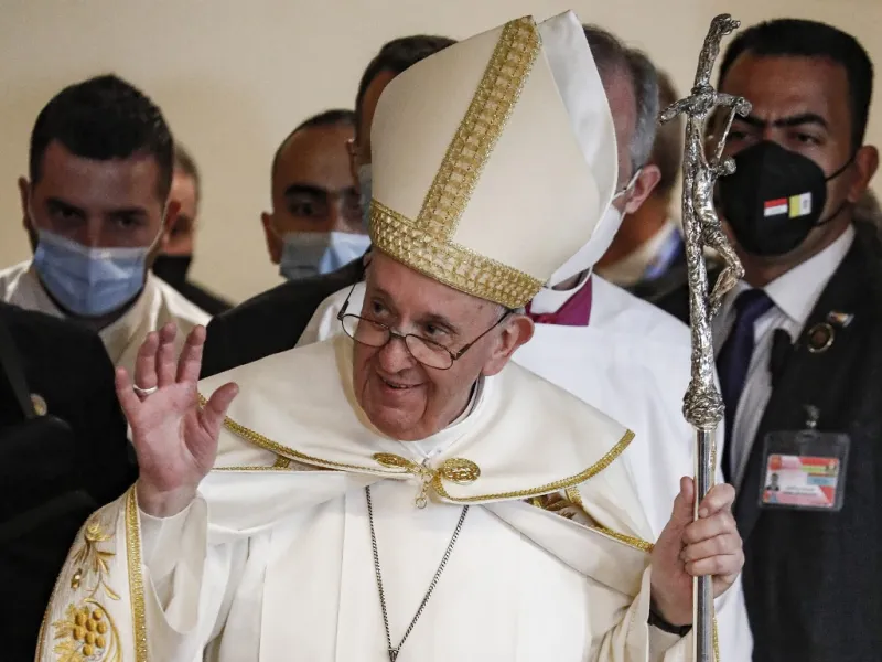 Pope Francis arrives at Baghdad's Saint Joseph Cathedral 