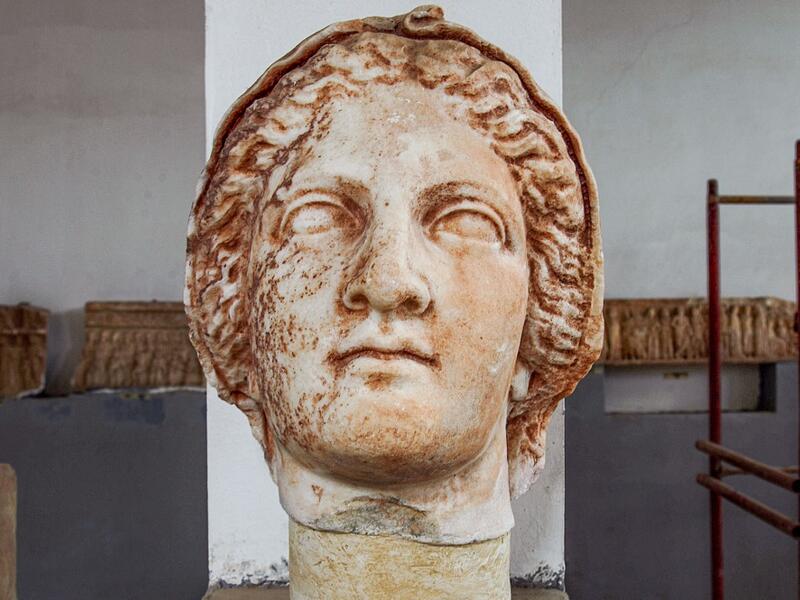 view of a Greco-Roman sculpture on display at the Cyrene Museum