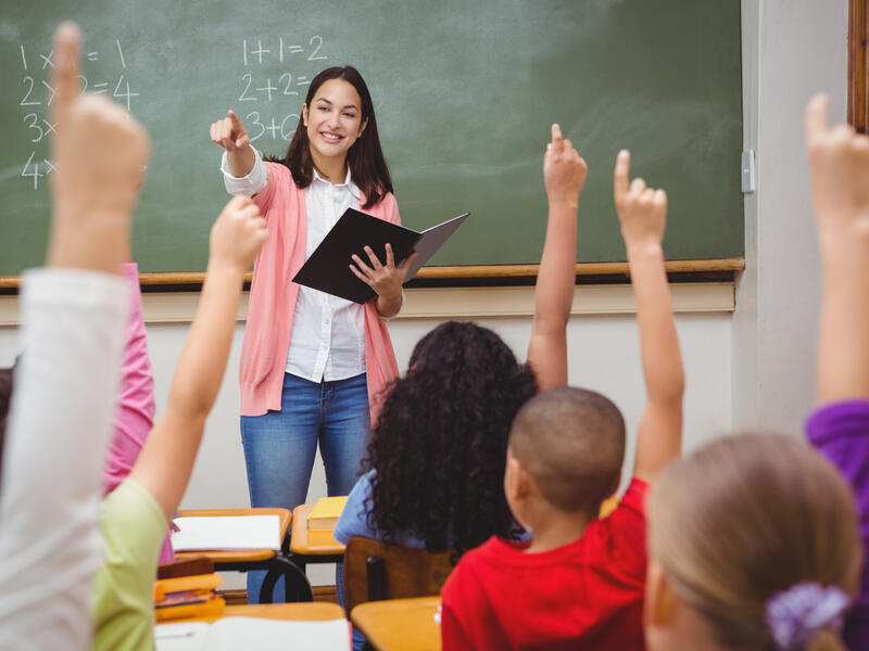 The teacher in the classroom 