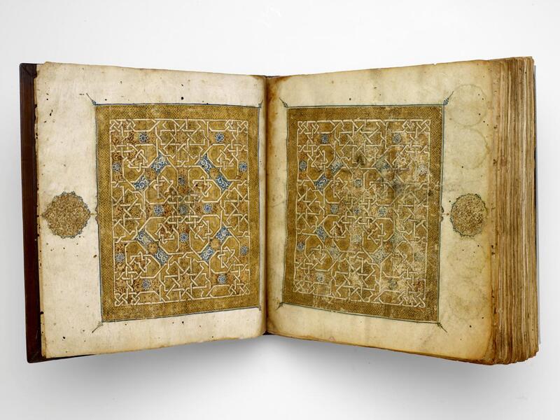 This 14th-cenutry Qur’an is beautifully illuminated with gold & silver—highlighting