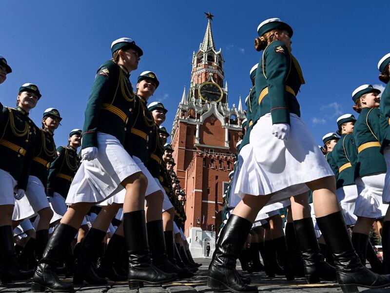 Russian servicewomen gather at Red Square in Moscow