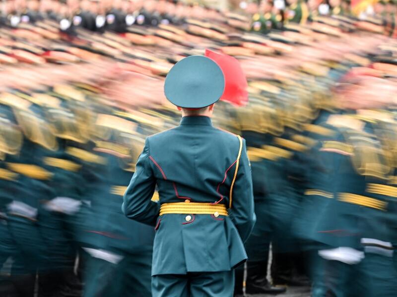 Russian servicemen march along Red Square during the Victory Day military parade in Moscow 