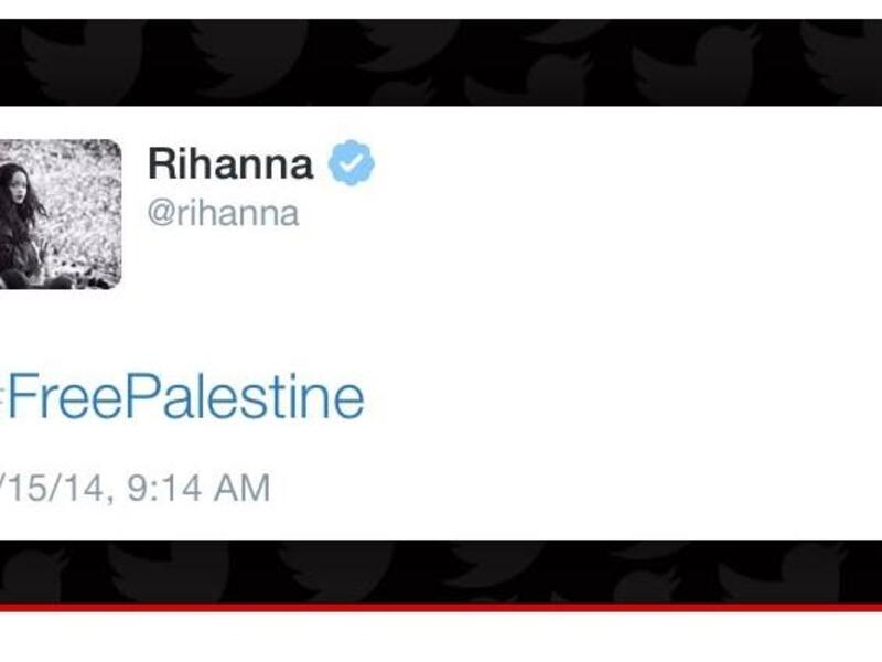 ريهانا: قررت شطب تغريدة بوسم "الحرية لفلسطين" بعد ساعات من كتابتها على موقع التدوين "تويتر" واستبدلتها بتغريدة حول تعايش الأديان.