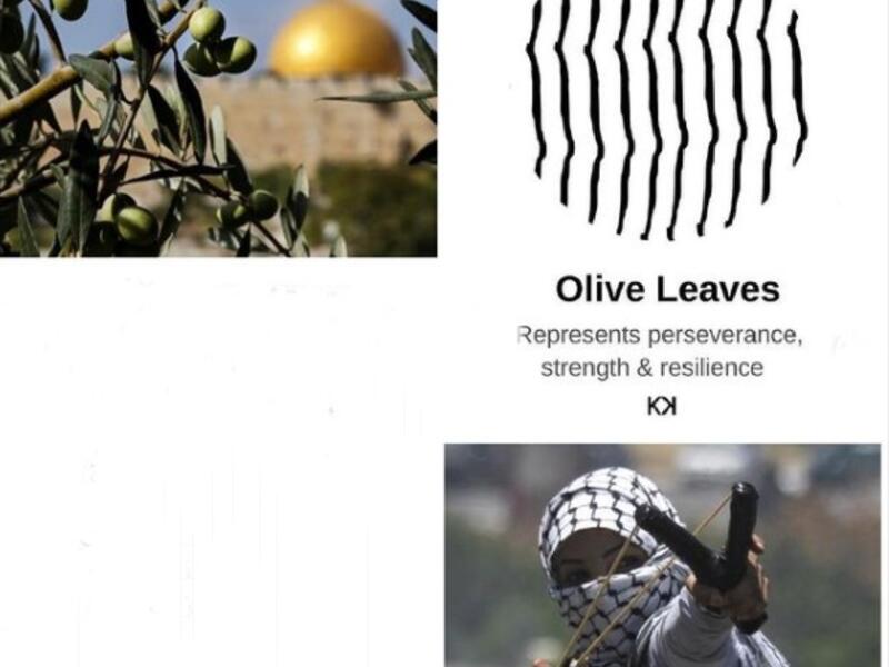نقشة أوراق الزيتون: لأن فلسطين مشهورة بشجر الزيتون حيث يمثل المصدر الثاني للصادرات (حب+زيت)، كما أن الشجرة تعتبر دليلًا على الصمود والقوة والشجاعة.