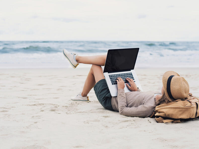 working on a beach