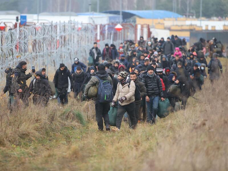 Migrants near the Belarus-Polish border