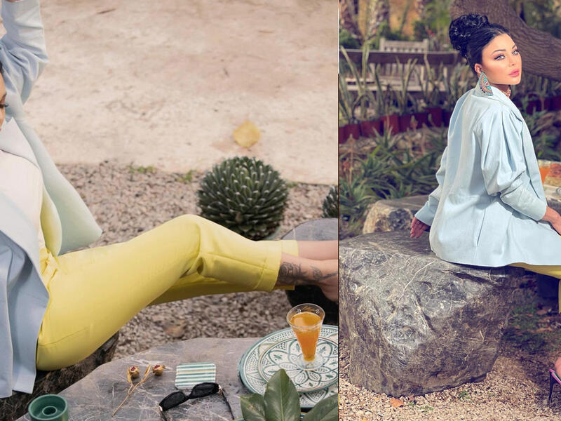 Haifa Wahbeh and her pastel color outfit