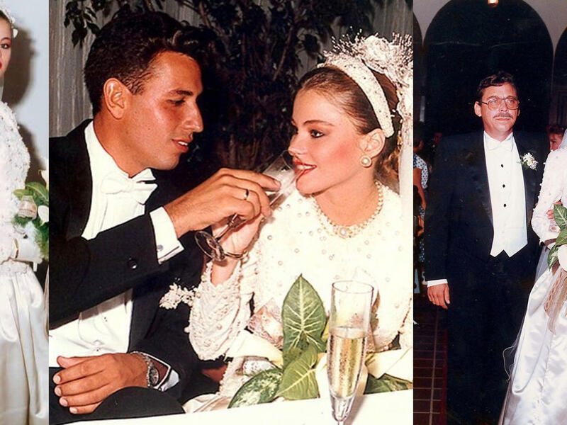 18 year old Sofia Vergara getting married to her highschool sweetheart Joe Gonzalez in 1991.