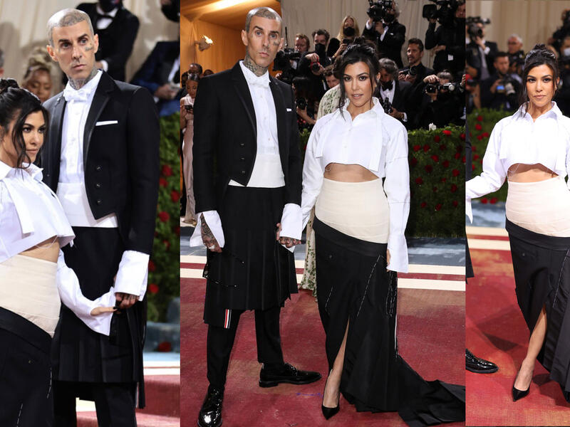 Kourtney Kardashian and Travis Barker in Thom Browne.