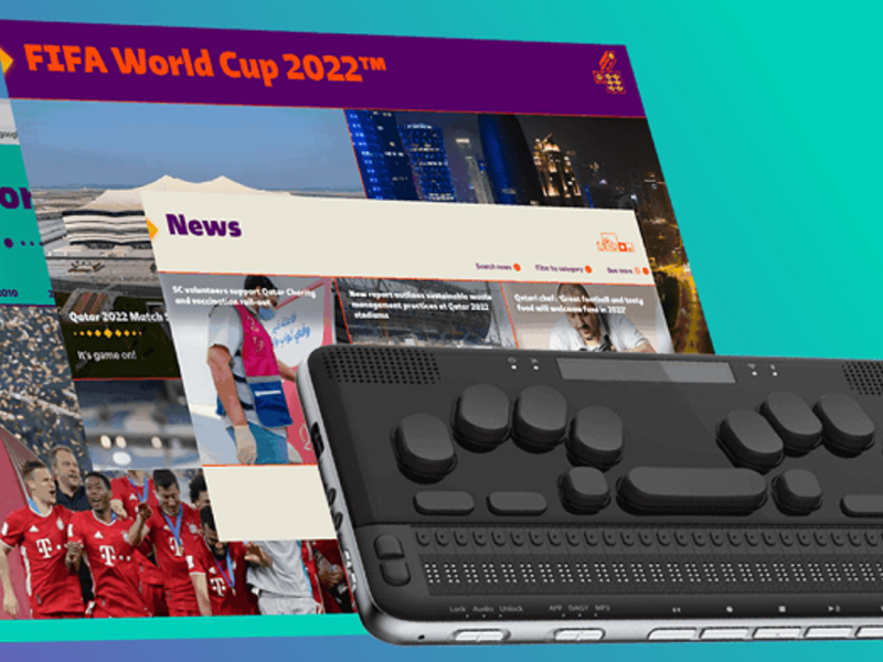 موقع إلكتروني: يعد موقع قطر 2022 المنصة الشاملة لجميع المعلومات المتعلقة بكأس العالم، ويدعم استخدام مكبرات الصوت، وقارئات الشاشة، وأوصاف الصور الملونة عالية التباين، والنص الكبير، وتقنين الخطوط، وبرامج تحويل النص إلى كلام وغيرها من التقنيات المساعدة.