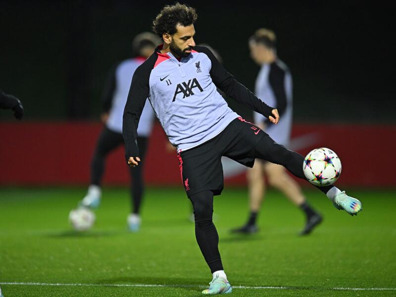 Liverpool's Egyptian striker Mohamed Salah attends a team training session at the AXA Training Centre in Liverpool, north-west England on October 31, 2022, on the eve of the UEFA Champions League group A football match against Napoli. (Photo by Oli SCARFF / AFP)