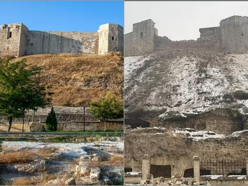 قلعة غازي عنتاب التاريخية: انهارت عدة جدران من القلعة التي يعود تاريخ بنائها إلى نحو ألفي عام من قبل  قبل الحثيين الذين وصلوا إلى الأناضول في العصر البرونزي وارتقوا إلى وضع إمبراطورية إقليمية كبيرة قبل أن ينقسموا إلى دويلات من القرن الثاني عشر قبل الميلاد.