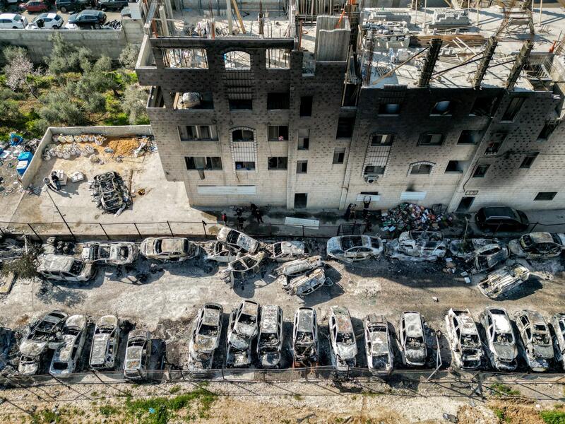 Israeli settlers raze Palestinian town in the West Bank.