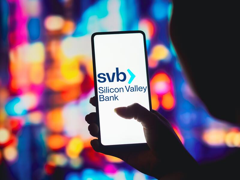 January 10, 2023, Brazil. In this photo illustration, the Silicon Valley Bank (SVB) logo is displayed on a smartphone screen.