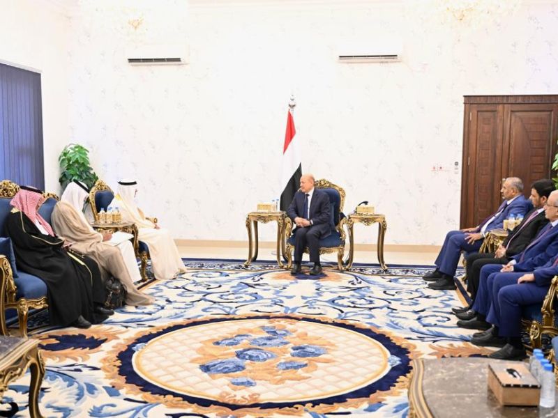 Yemeni Head of the Presidential Council meets the GCC Secretary General in Aden, Today
