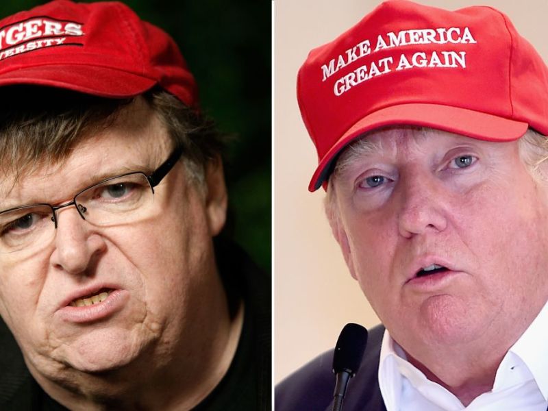 Viral video of Michael Moore’s 2016 speech shared by Trump on Truth Social. (Getty/ AFP)